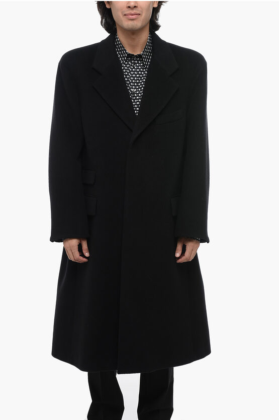 Shop Saint Laurent Single-breasted Wool Coat With Flap Pockets