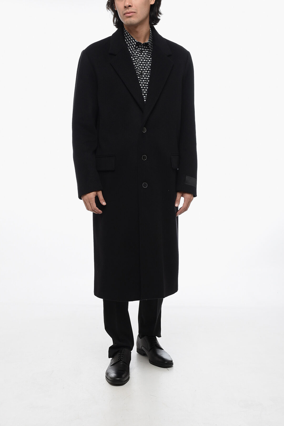 Valentino Single Breasted Wool Coat With Flap Pockets herren Glamood Outlet
