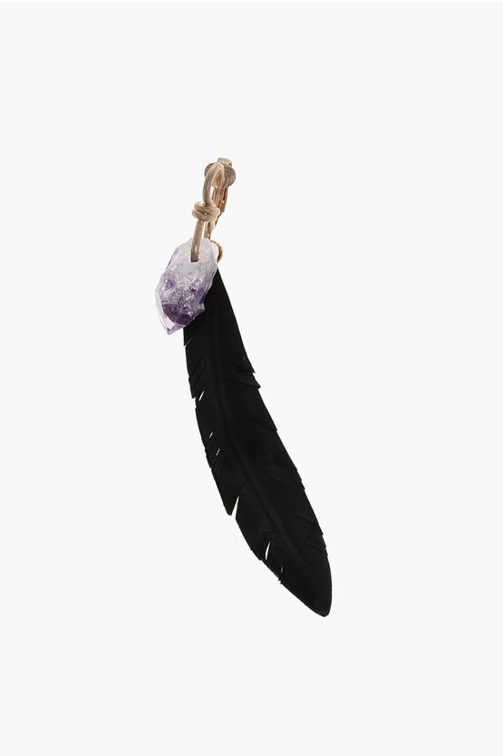 DSQUARED2 SINGLE CLIP-ON FEATHERS TALISMAN EARRING WITH LEATHER PENDAN