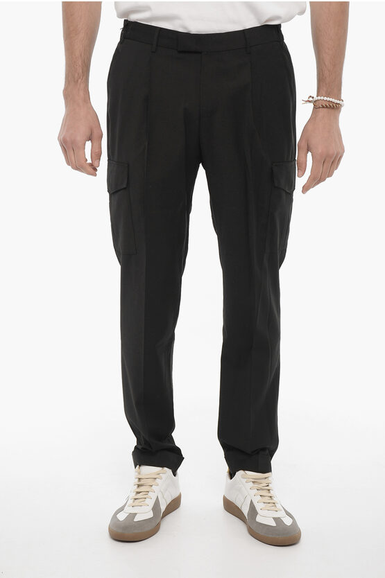Pt01 Single-pleat Master Fit Cargo Pants With Cuffed Hem In Black