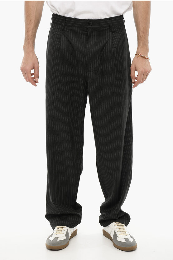 Stussy Single Pleat Pinstriped Pants With Belt Loops In Black