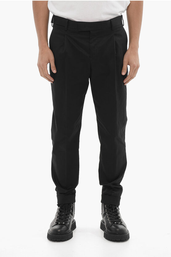 Pt01 Single-pleat Stretch Cotton Rebel Fit Pants In Black