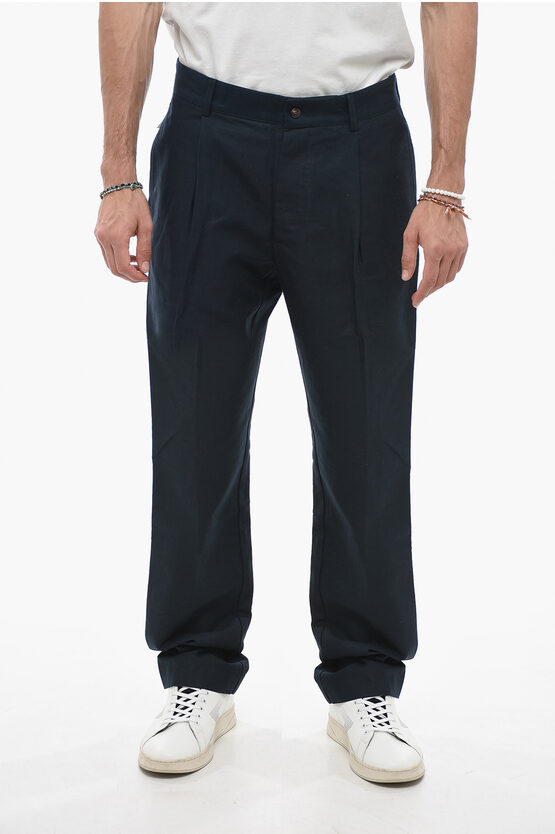 Shop Doppiaa Single-pleated Antioco Flax Blend Pants