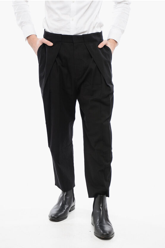 Balmain Single-pleated Cotton Blend Tapered Fit Pants In Black