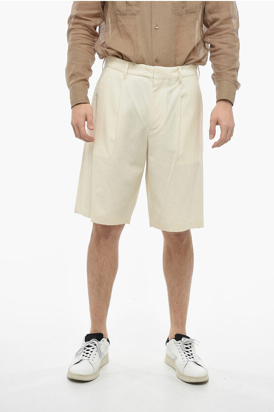 Prada Single-pleated Cotton Canvas Shorts In White