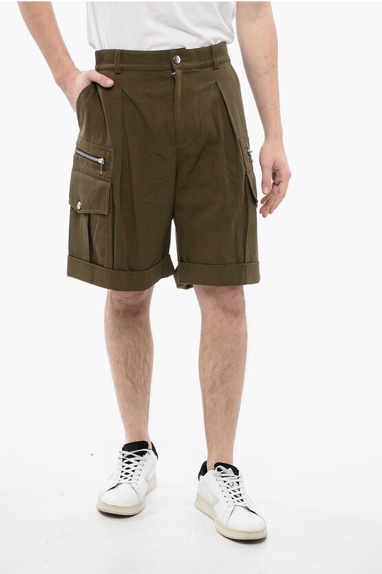 Balmain Single-pleated Cotton Cargo Pants With Belt Loops