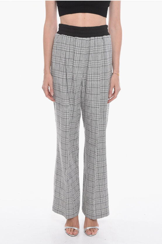The Mannei Single-pleated District Check Pants With Elastic Waistband In Gray