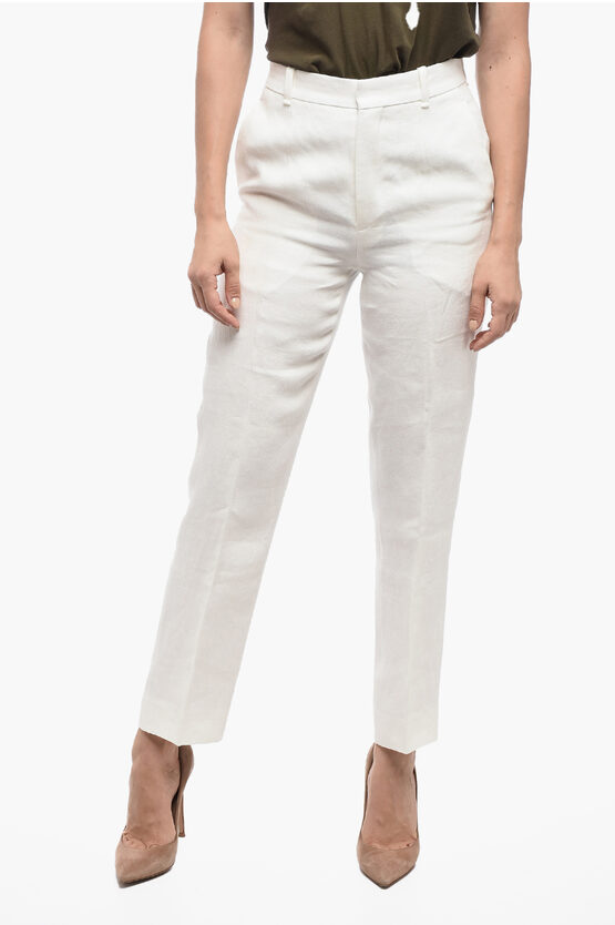 Chloé Single-pleated Linen Pants With 4 Pockets In White