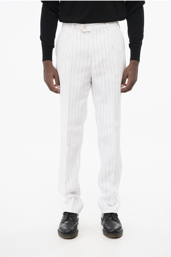 Brunello Cucinelli Single-pleated Linen Pants With Hidden Closure In White