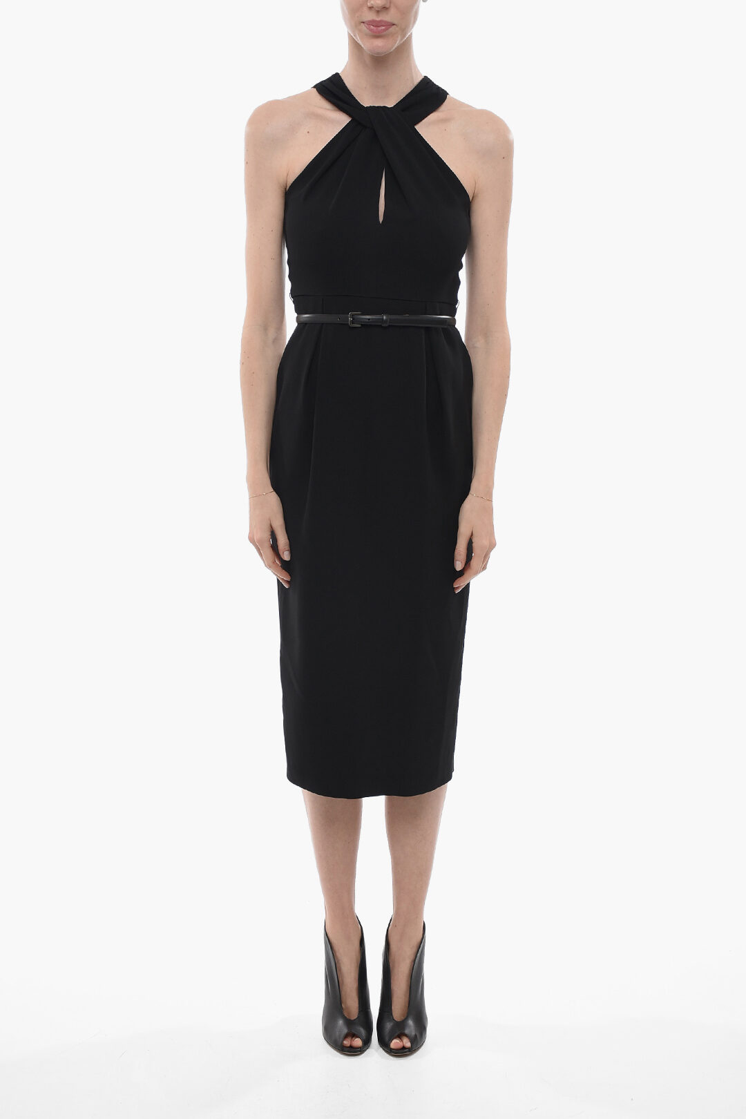ワンピース MAX MARA Woman Dress Black 2521246017600 015 Max Mara Single-pleated LUNA Sheath Dress with Knotted