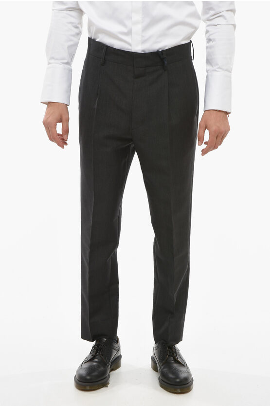 Prada Single-pleated Mohair Blend Trousers With Hidden Closure In Black