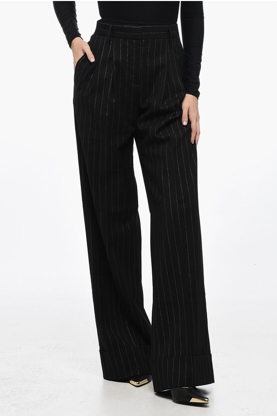 The Andamane Single-pleated Palazzo Pants With Lurex Pinstriped Motif