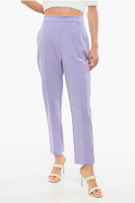Elisabetta Franchi Single-pleated Pants With Side Zip In Purple