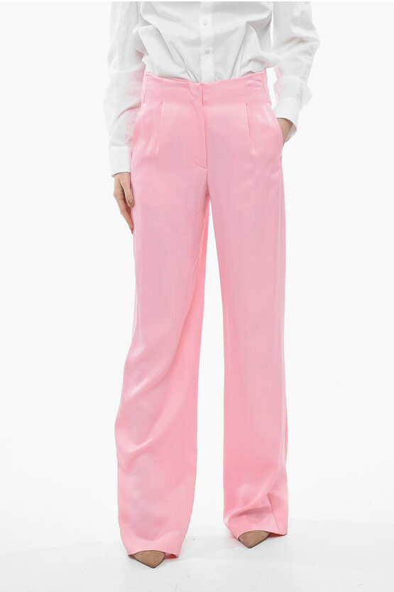 Msgm Single-pleated Satin Palazzo Pants In Pink