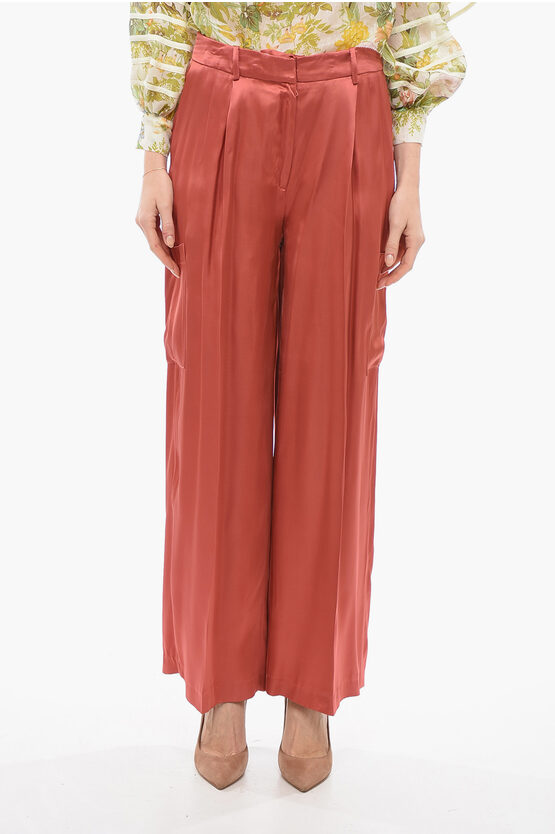 Loulou Studio Single Pleated Satin Wide Leg Trousers In Brown