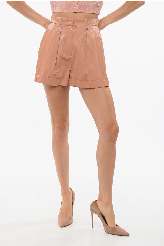 Elisabetta Franchi Single-pleated Shiny Shorts In Pink
