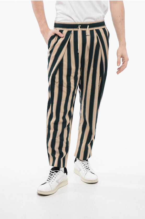 Balmain Single-pleated Tapered Fit Pants With Balanced Stripe Motif In Green