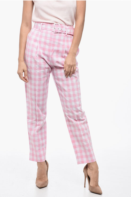 Prada Checked Belted Trousers In Multi