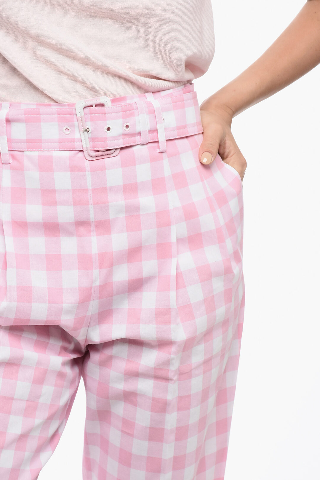 ショートパンツ PRADA Women Straight Pants 22H826S2011WQ8 F0028 PINK PRADA Size 0 Pink Polyester Textured Belted Shorts – Sui