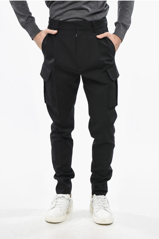 Dsquared2 Single-pleated Virgin Wool Aviator Cargo Pants In Black