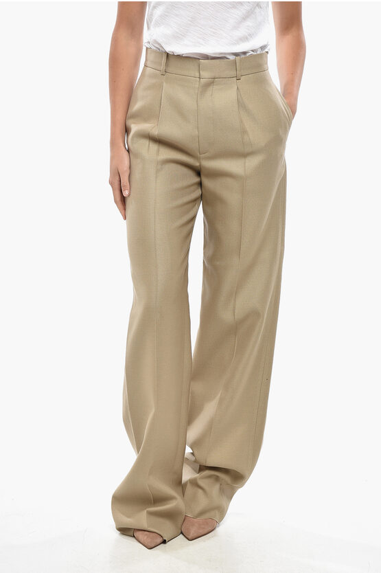 Dior Single-pleated Virgin Wool Blend Palazzo Pants In Neutral