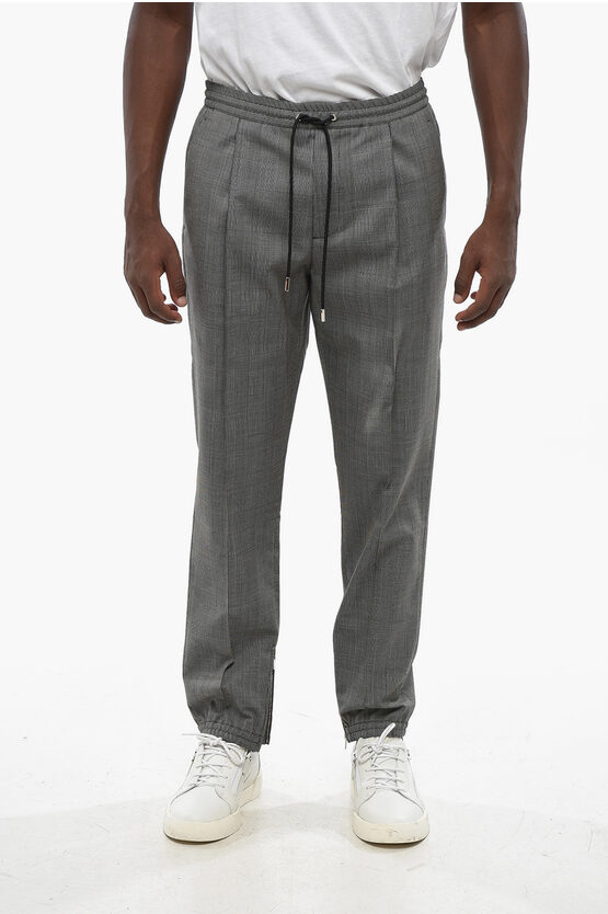 Dior Single-pleated Virgin Wool Pants With District Check Motif In Gray