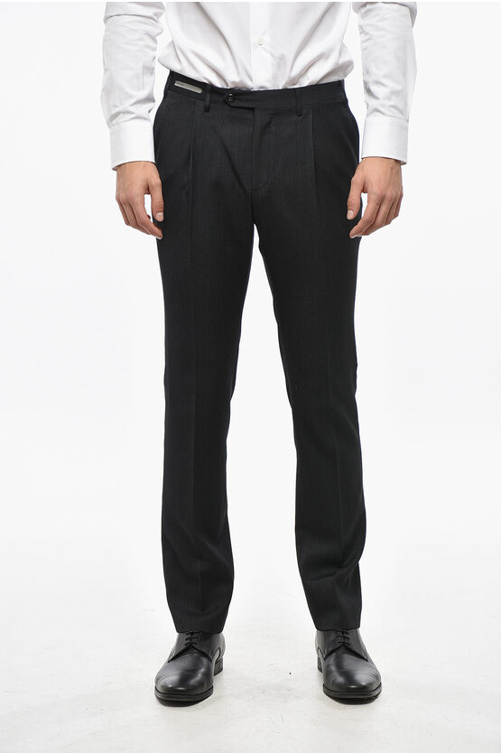 Corneliani Single-pleated Virgin Wool Regular Fit Pants In Black