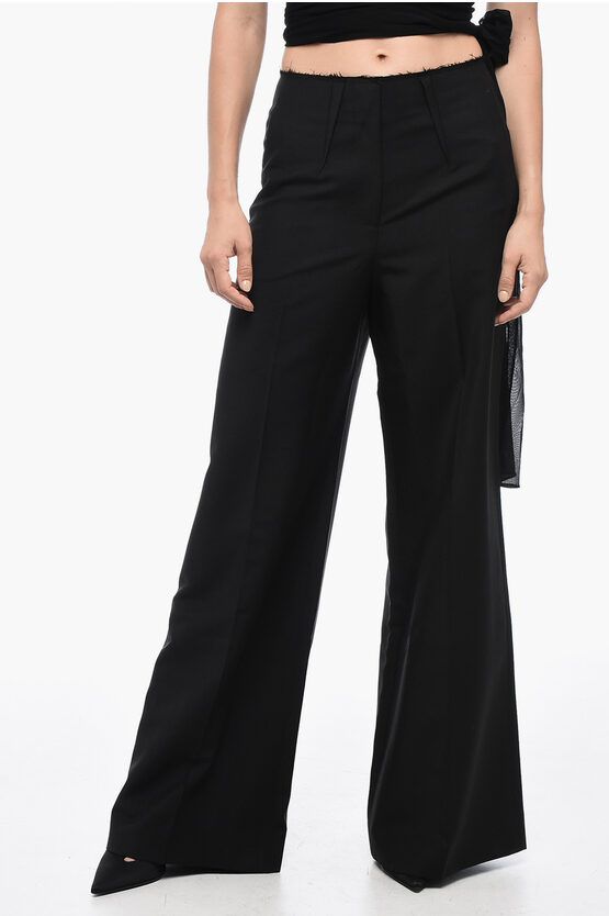 Givenchy Single-pleated Wool Blend Palazzo Pants With Raw-cut Detail In Black