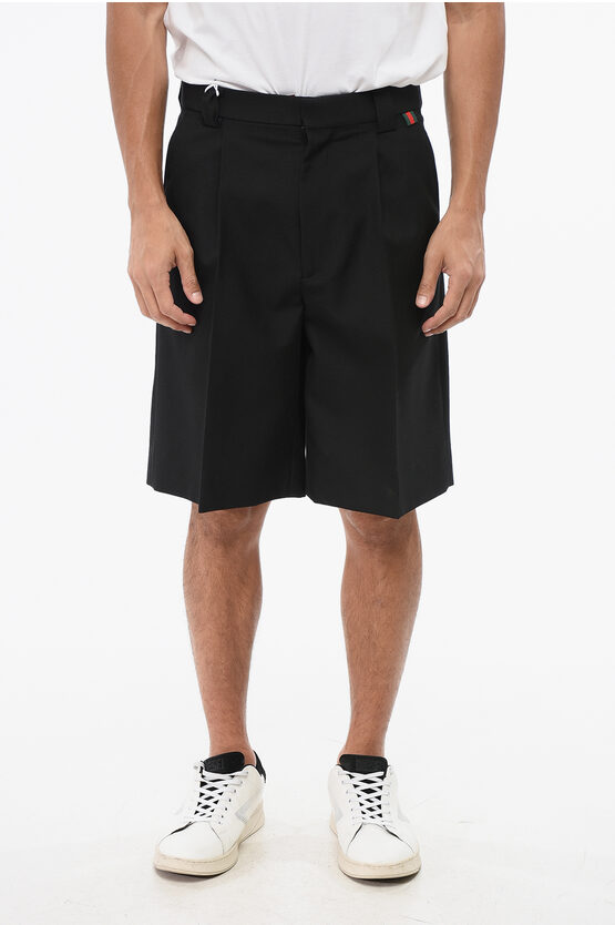 Gucci Black Wool-blend Bermuda Shorts With Web Detail In Black