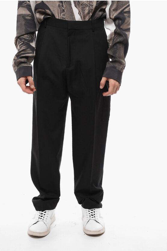 Bottega Veneta Single-pleated Wool Cargo Pants With Belt Loops In Black