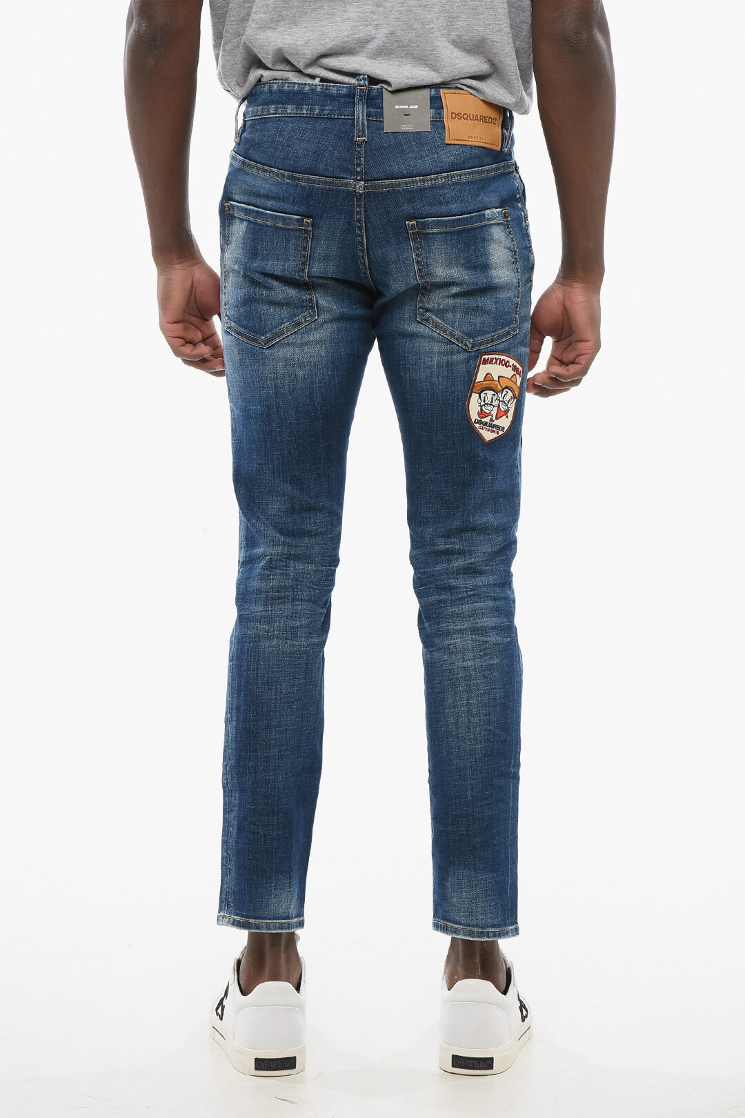 Dsquared2 Skater Fit Delavè Denims with Embroidered Patches 15cm