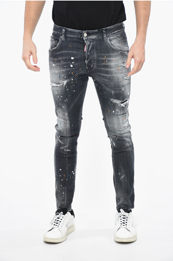 Dsquared2 Sketch Effect-printed Super Twinky Fit Denims 14cm In Gray