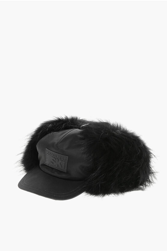 Dsquared2 Ski Solid Color Nylon Cap With Real Fur Details