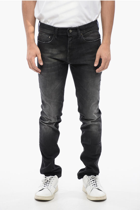 Neil Barrett Skinny Fit Delavè Denims With Zipped Pocket 14cm In Blue