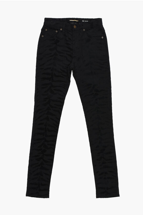 SAINT LAURENT SKINNY FIT DENIMS WITH JACQUARD TIGER MOTIF