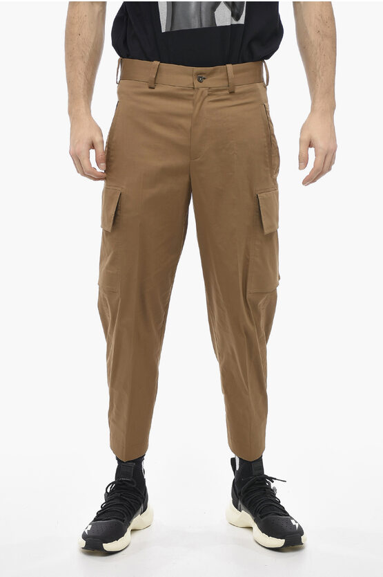 Neil Barrett Skinny Fit Fireman Cargo Trousers With Buttoned Ankle In Brown