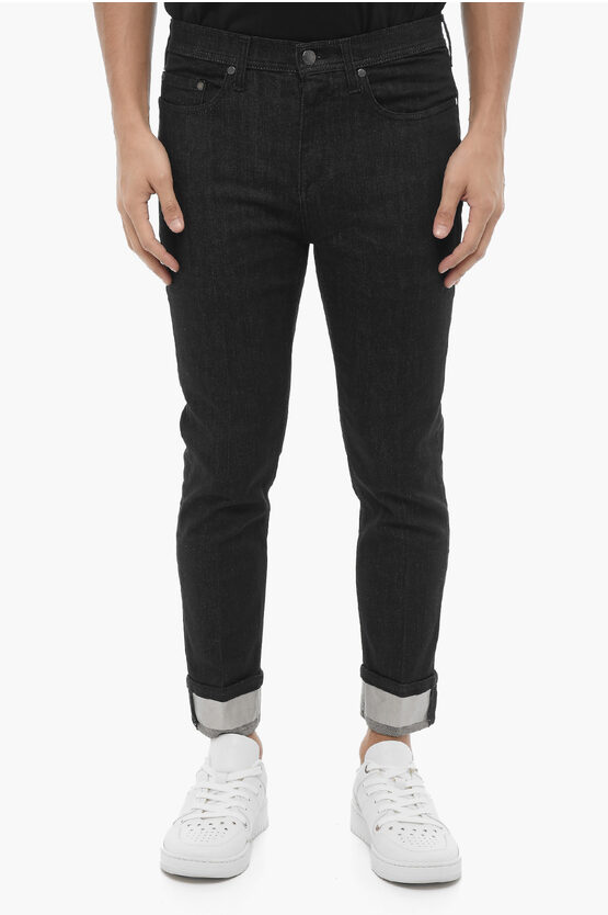 Neil Barrett Skinny Fit Jeans With Cuffed Hem In Black