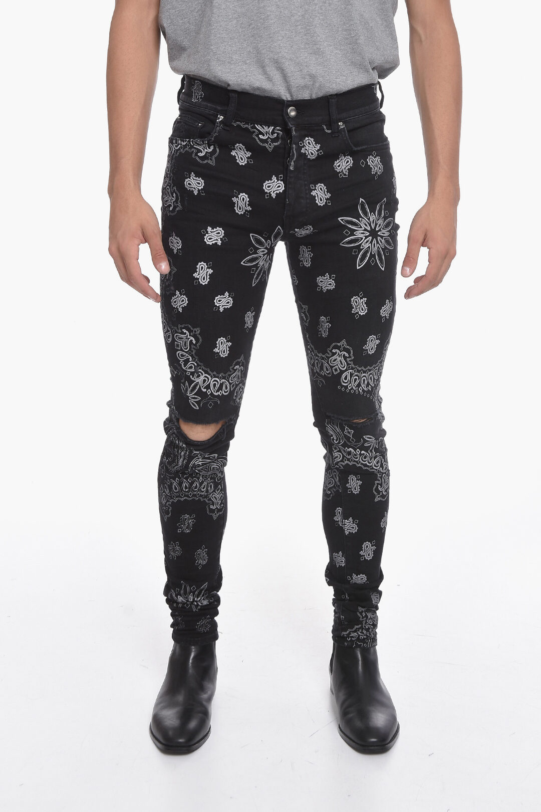 Amiri Skinny Jeans with Flocked BANDANA Motif 14cm men