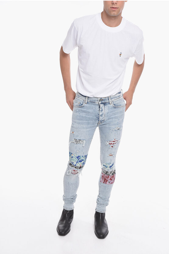 Amiri Skinny PAJAMA ARTPATCH Denims with Patch Detailing