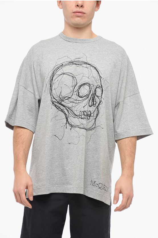 Alexander Mcqueen Skull Print Short Sleeved T-shirt In Gray