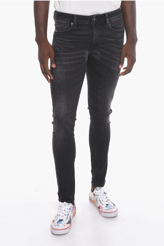 Diesel Sleenker Low-waisted Denims With Distressed Effect 15cm In Black