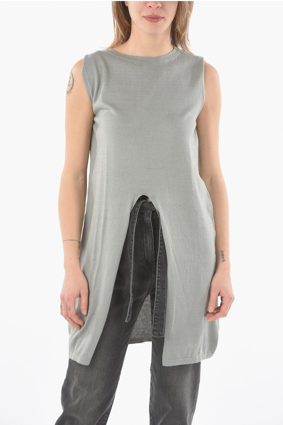 Ixos Sleeveless Calendula Sweater With Front Slit In Gray