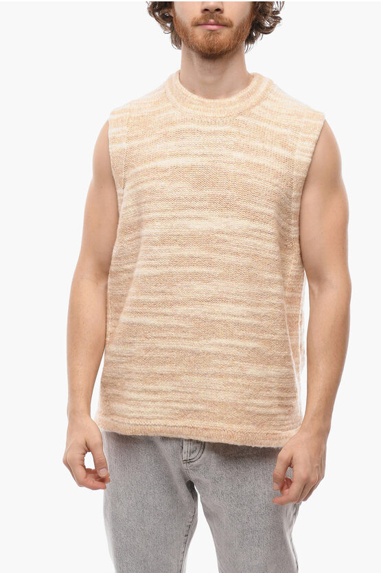 Stone Island Sleeveless Crew-neck Sweater With Side Zip In Neutral