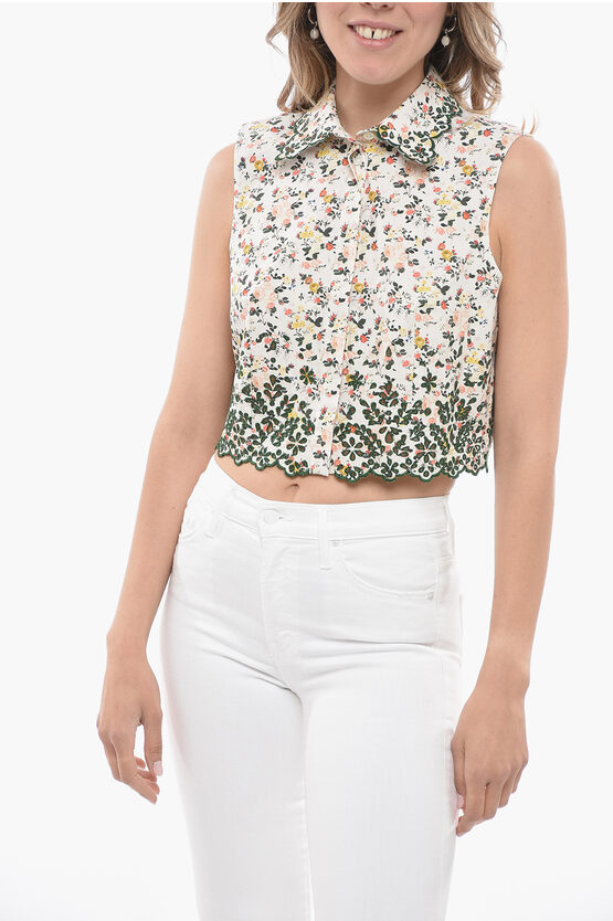 RABANNE SLEEVELESS CROPPED FIT SHIRT WITH SANGALLO DETAIL 