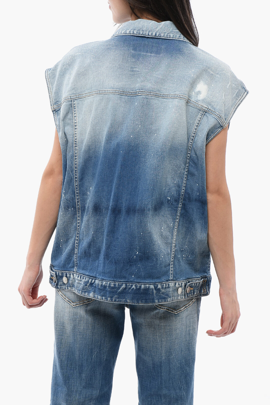 Sleeveless Denim Jacket with Distressed Details