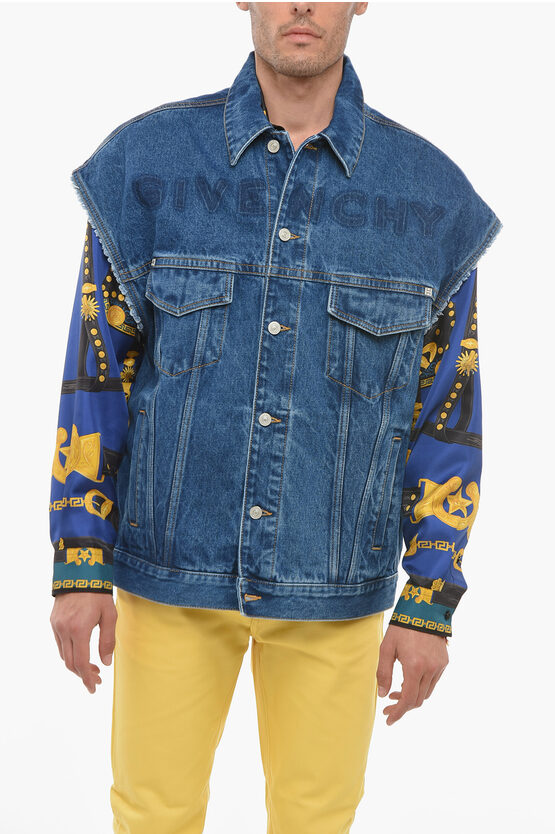 Givenchy Sleeveless Denim Jacket With Fringed Detail In Blue