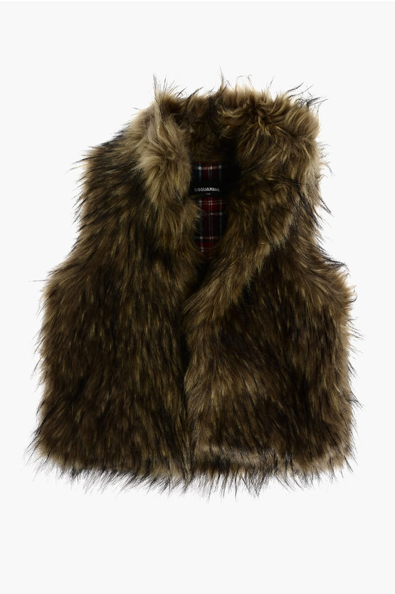 Dsquared2 Kids' Sleeveless Faux Fur Jacket In Brown