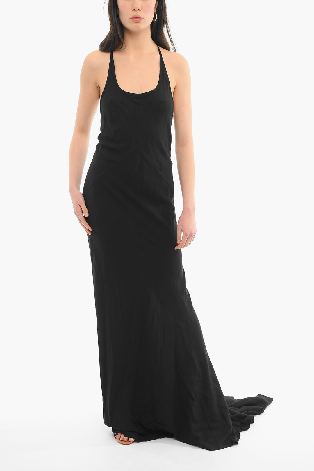 ワンピース ANN DEMEULEMEESTER Black Cotton Blend Long Dress Ann Demeulemeester Black cotton blend long dress