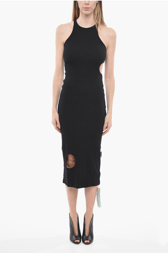 Off-white Sleeveless Meteor Long Dress With Cutout In Black