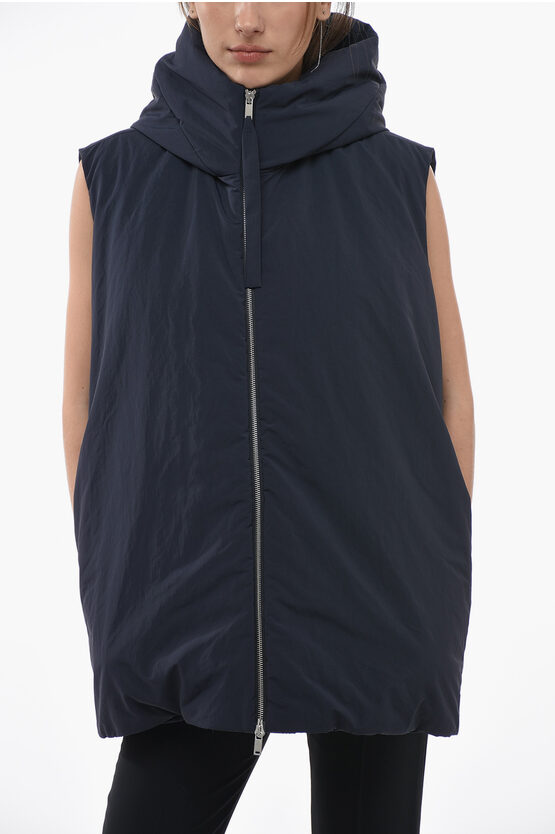 Shop Jil Sander Sleeveless Oversized Down Jacket With Hood